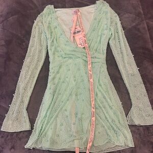 Oh Polly Embellished Wrap A-Line Mini Dress, Mint, Size UK 6 US 2 Never Worn
